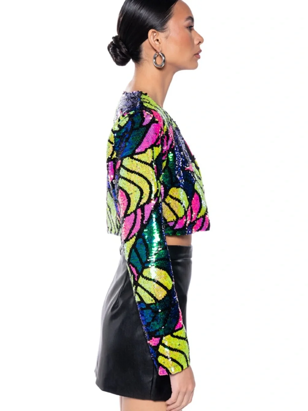 AKIRA Better to Love at Midnight Multicolor Sequin Cropped Blazer Size 1X - Picture 2 of 8